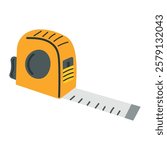 Yellow carpentry measuring tape with scale. Metric tape measure. Construction tool. Measuring equipment for home repair. Flat style vector illustration