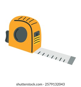 Yellow carpentry measuring tape with scale. Metric tape measure. Construction tool. Measuring equipment for home repair. Flat style vector illustration