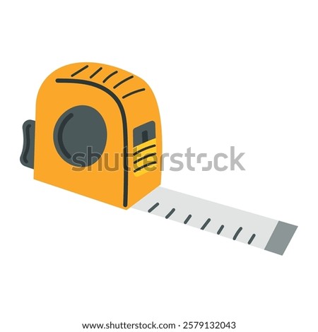 Yellow carpentry measuring tape with scale. Metric tape measure. Construction tool. Measuring equipment for home repair. Flat style vector illustration