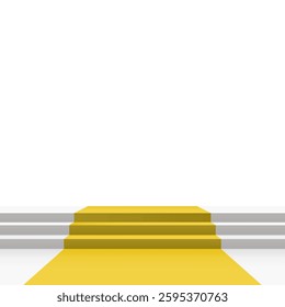 Yellow carpet on stairs on white background