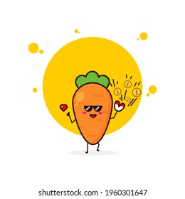 Yellow carrot with magnet coin cute character illustration