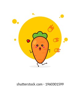 Yellow carrot run with meteor cute character illustration