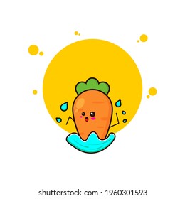 Yellow carrot swimming cute character illustration