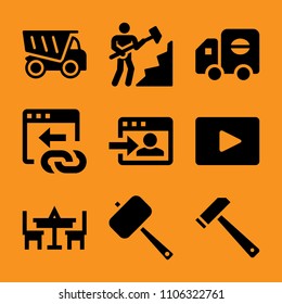 yellow, carry, loader, van, steel and tool icon vector set. Flat vector design with filled icons. Designed for web and software interfaces