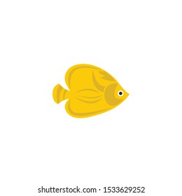 Yellow cartoon angel fish vector icon on a white background