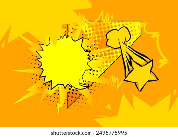 Yellow cartoon background, comic book abstract backdrop. Retro vector comics pop art illustration design.