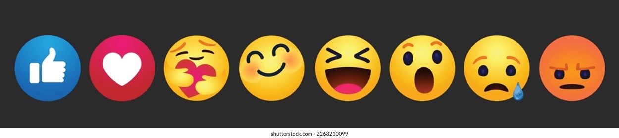 yellow cartoon bubble comment reactions icon template face tear smile sad hug love like Lol laughter emoji character message Emoticons comment social media Facebook chat high quality vector 3d round svg