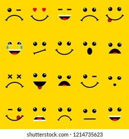 Yellow cartoon bubble emoticons comment social media Facebook chat comment reactions, icon template face tear, smile, sad, love, like, Lol, laughter emoji character message. Vector illustration.