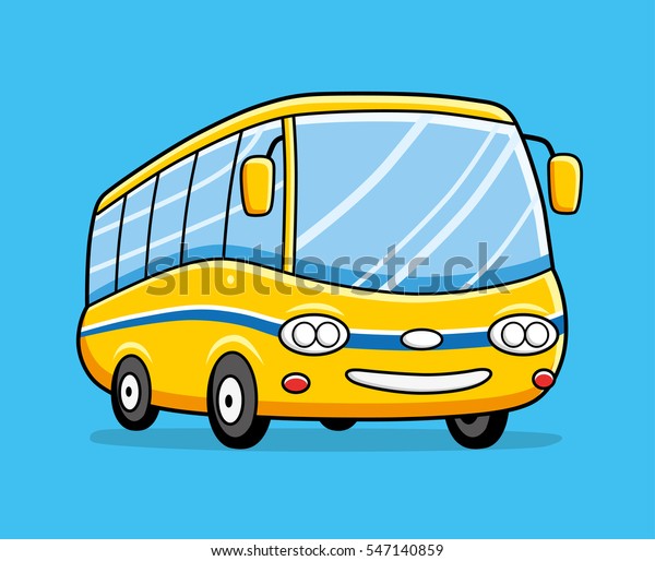 Yellow cartoon\
bus.