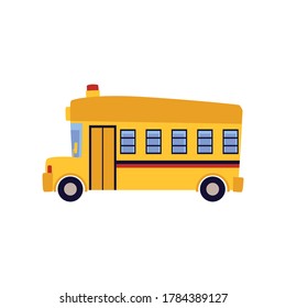 Yellow cartoon bus - city transportation vehicle icon isolated on white background. School children transport sticker - flat vector illustration.