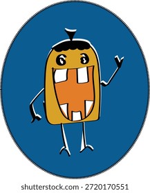  Caricatura amarilla con una Grande boca abierta y dientes frontales prominentes. 