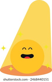 Yellow cartoon character in the spotlight with a joyful expression and sparkles, representing a main character.