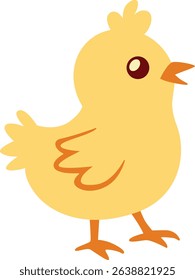 Yellow cartoon chick with small beak and fluffy feathers, great for educational use, baby animals collection, or farm-themed design projects.

