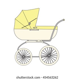 Yellow cartoon children's stroller for a newborn baby.