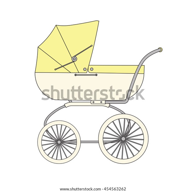 Yellow\
cartoon children\'s stroller for a newborn\
baby.