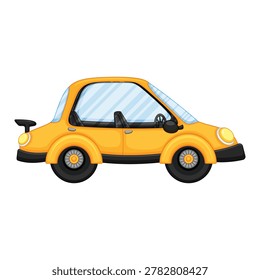 Yellow Cartoon Compact Car Side View Automotive Design Element Vector