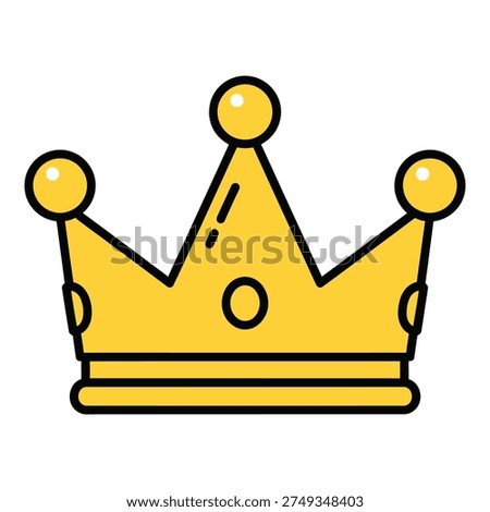Yellow cartoon crown with three points and balls on top isolated on white background icon