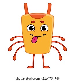 Yellow cartoon cute monster or alien with many hands, paws. Children's character for games and applications. Vector illustration isolated on white background.