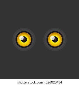 Yellow Cartoon Eyes on Dark Background. Vector