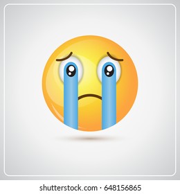 Yellow Cartoon Face Cry Tears People Emotion Icon Flat Vector Illustration