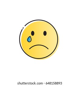 Yellow Cartoon Face Cry Tears People Emotion Icon Vector Illustration
