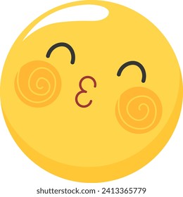 Yellow cartoon face with dizzy eyes and spirals design. Expression of confusion or dizziness. Disoriented emoticon vector illustration.