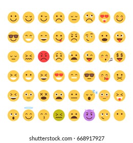 Yellow Cartoon Face Set Emoji People Different Emotion Icon Collection Flat Vector Illustration