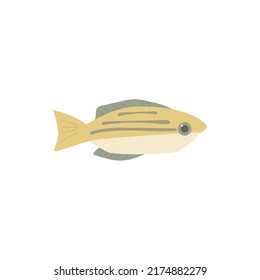Yellow cartoon fish. Flat design, vector illustration