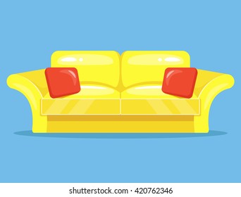 Yellow cartoon flat sofa. Vector illustration