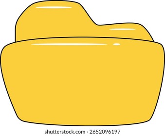 Yellow cartoon folder icon illustration for office organization, file storage, digital documents, and business design