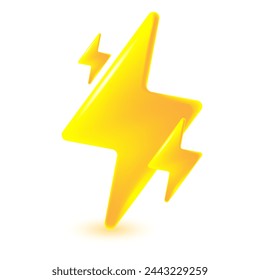 Yellow cartoon lightning. Thunderbolt icon. Vector illustration isolated on white background.