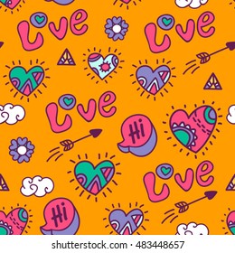 yellow cartoon love vector seamless pattern