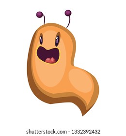 Yellow cartoon monster looking like a worm white background vector illustration.