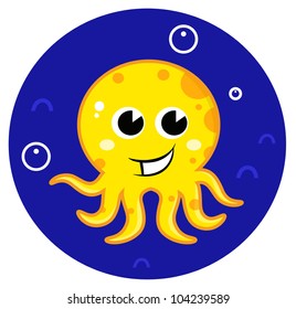 Yellow cartoon octopus in sea water