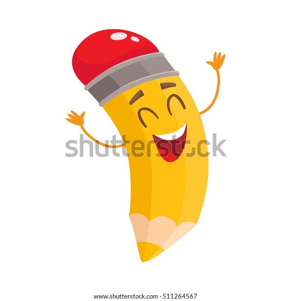 Yellow Cartoon Pencil Closed Eyes Raised Stock Vector (Royalty Free ...