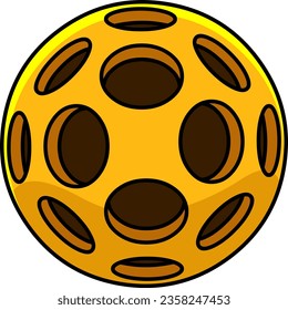 Yellow Cartoon Pickleball Ball Vector Hand Drawn Illustration Isolated On Transparent Background
