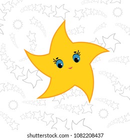Yellow cartoon star. Simple flat vector illustration