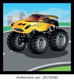 Yellow cartoon vector Monster Truck