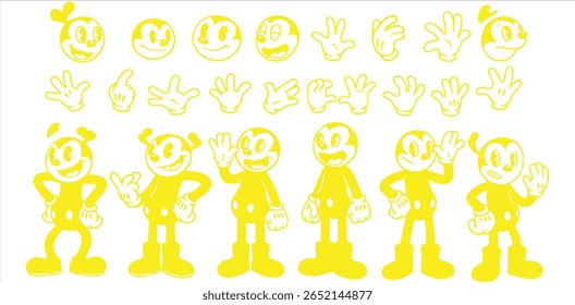 Personagens de estilo cartoon amarelo com faces emoji - coleção de mascote vetor desenhado à mão para expressão, reações, humor e ilustrações de personalidade divertidas

