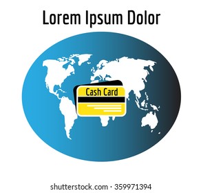 yellow cash card on the world map background