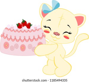 Yellow cat with birthday cake.