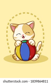 A yellow cat bring a ball illustration