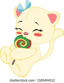 Yellow cat with candy.