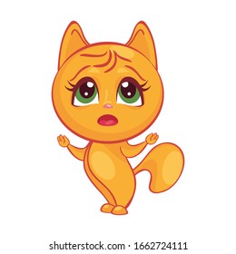 YELLOW CAT CHARACTER EXPRESSING MISUNDERSTANDING, 
CONFUSION