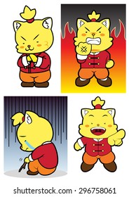 Yellow cat from China showing different emotions.