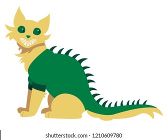 Yellow cat dressed in lizard halloween costume
