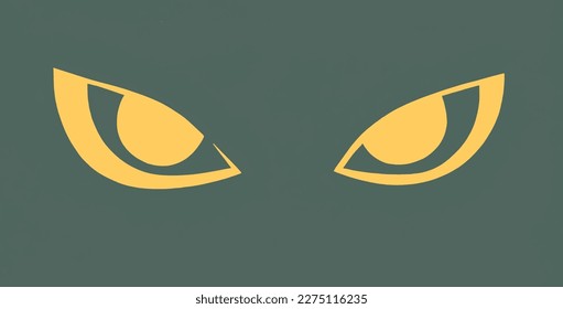 Yellow cat eyes on a green background. Illustration of the eyes.