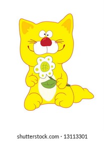 Yellow cat with flower