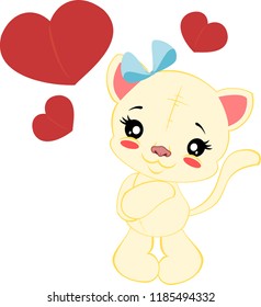 Yellow cat with hearts.