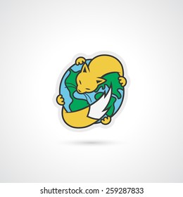 Yellow cat holding the Earth globe symbol - vector illustration